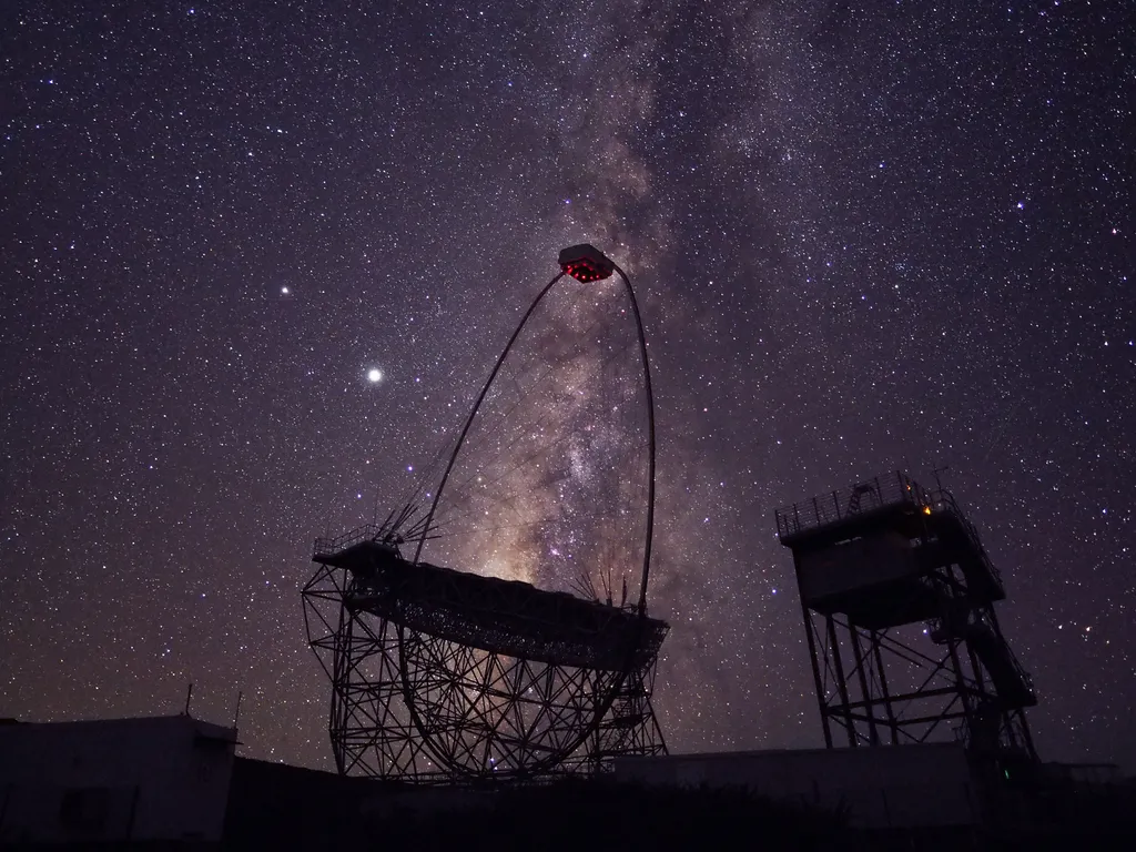 LST-1 during commissioning with the Galactic center in the background.